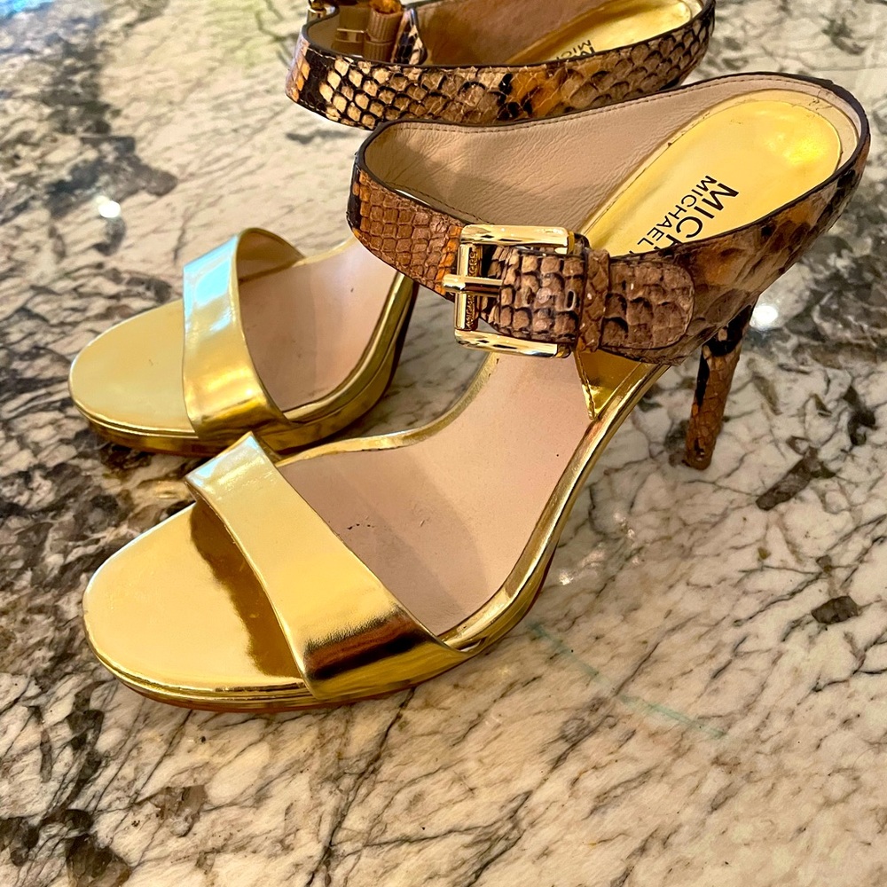 Michael Kors Gold and Snake Skin High Heels